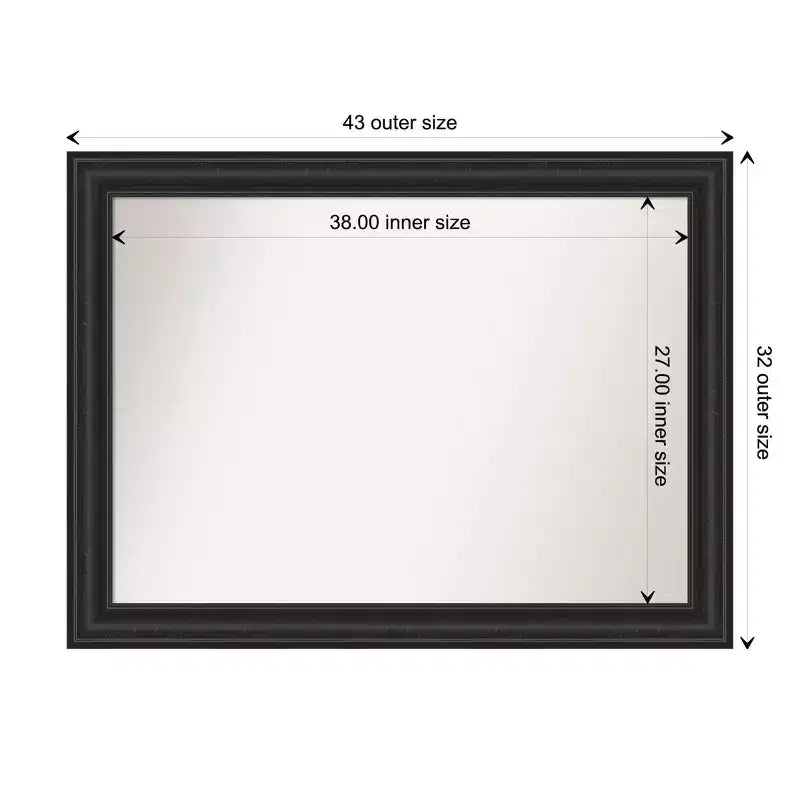 44" x 33" Non-Beveled Shipwreck Black Wall Mirror - Amanti Art: Modern Rectangle, Polystyrene Frame, Includes Mount Hardware