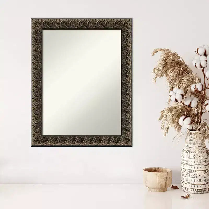 Miroir Mural Noir en Bois Gaufré Taille-douce Non Biseauté 23" x 29" - Amanti Art