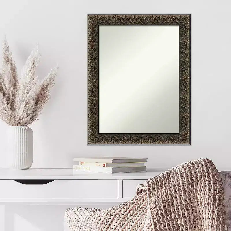 Miroir Mural Noir en Bois Gaufré Taille-douce Non Biseauté 23" x 29" - Amanti Art