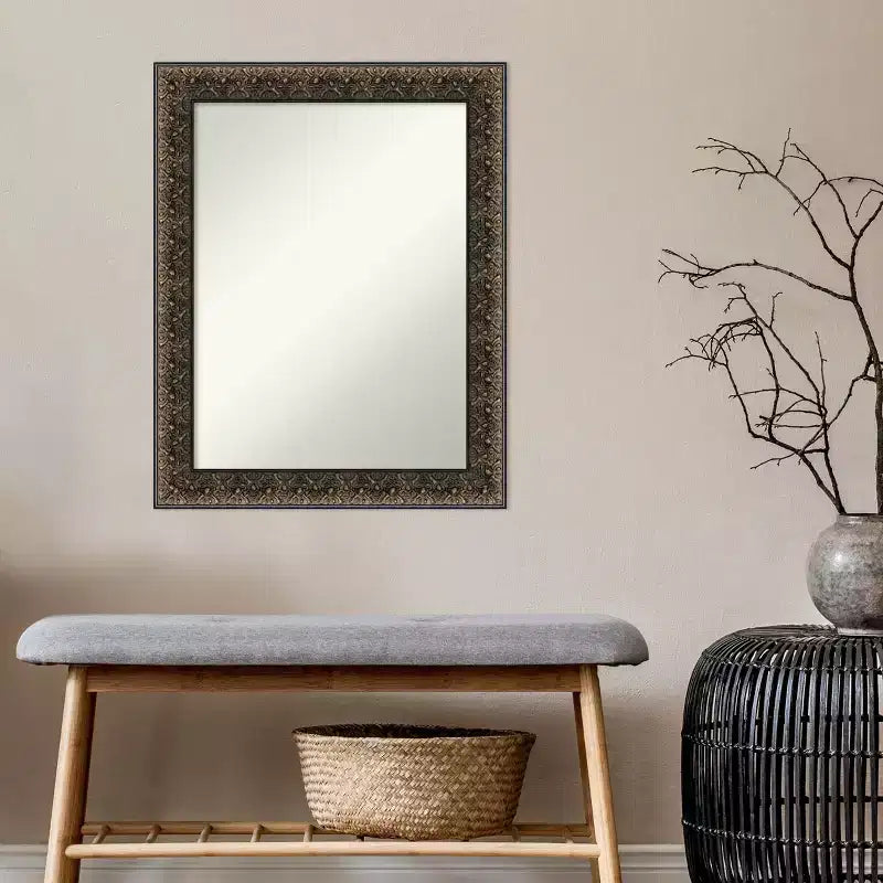 Miroir Mural Noir en Bois Gaufré Taille-douce Non Biseauté 23" x 29" - Amanti Art