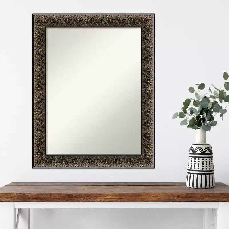Miroir Mural Noir en Bois Gaufré Taille-douce Non Biseauté 23" x 29" - Amanti Art