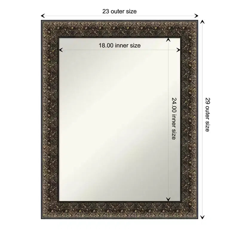 Miroir Mural Noir en Bois Gaufré Taille-douce Non Biseauté 23" x 29" - Amanti Art
