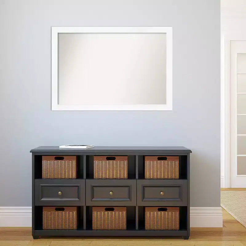 39" x 27" Non-Beveled Cabinet White Narrow Wall Mirror - Amanti Art: Modern Style, Polystyrene Frame, Includes Mount Hardware