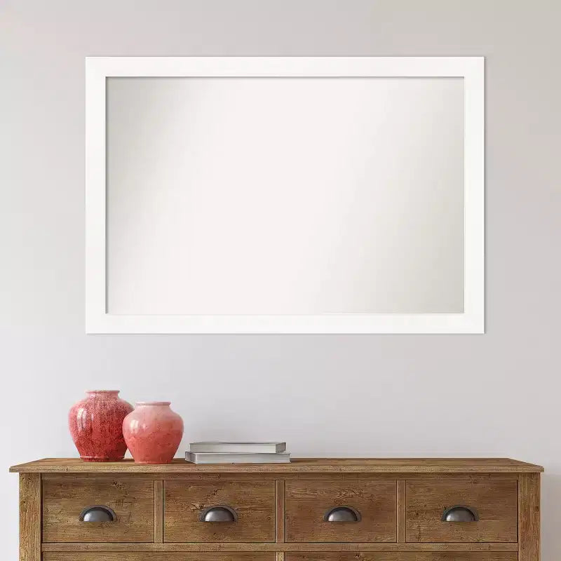 39" x 27" Non-Beveled Cabinet White Narrow Wall Mirror - Amanti Art: Modern Style, Polystyrene Frame, Includes Mount Hardware