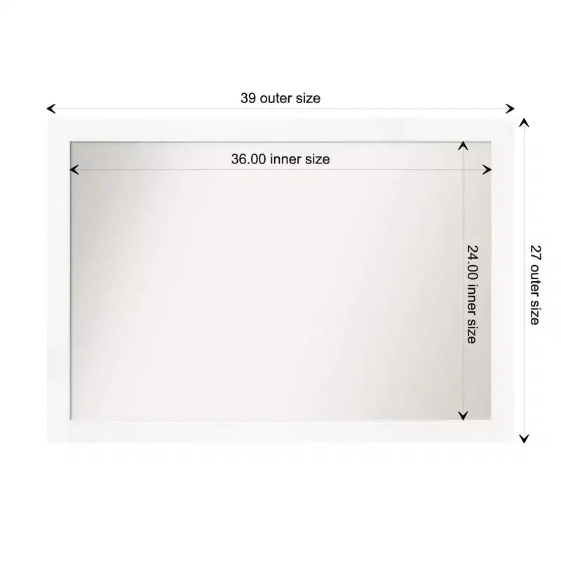 39" x 27" Non-Beveled Cabinet White Narrow Wall Mirror - Amanti Art: Modern Style, Polystyrene Frame, Includes Mount Hardware