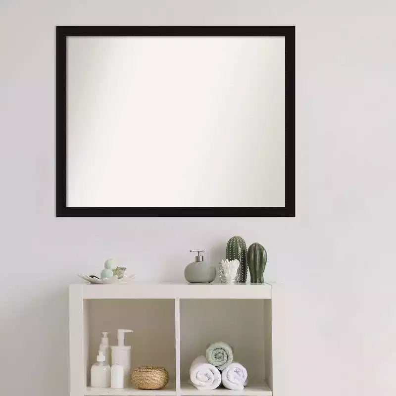 30" x 24" Non-Beveled Avon Narrow Bathroom Wall Mirror Black - Amanti Art: Includes Mounting Hardware, Polystyrene Frame