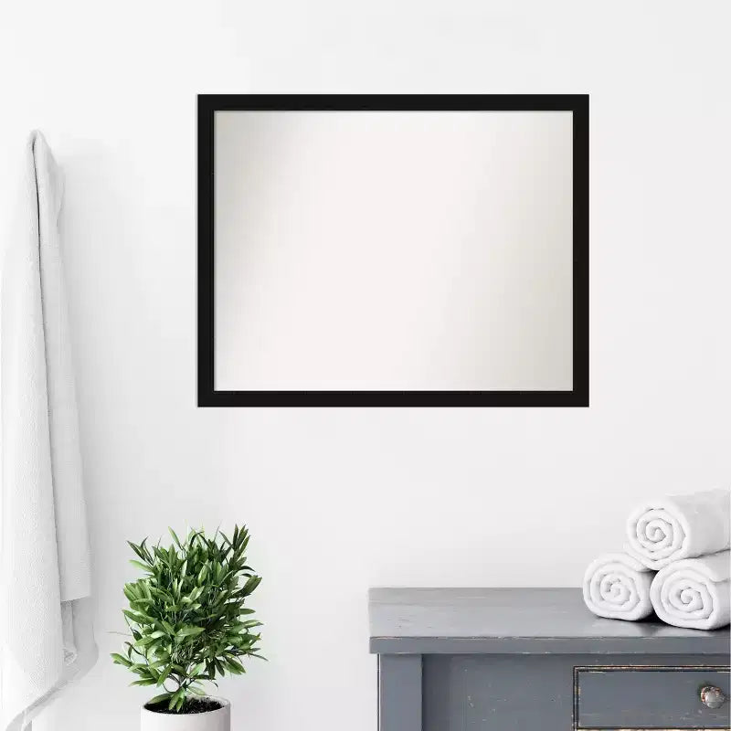 30" x 24" Non-Beveled Avon Narrow Bathroom Wall Mirror Black - Amanti Art: Includes Mounting Hardware, Polystyrene Frame