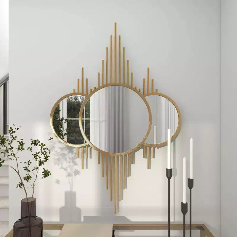 Specchio da parete rotondo in ferro dorato, 39", stile contemporaneo, nessun montaggio richiesto