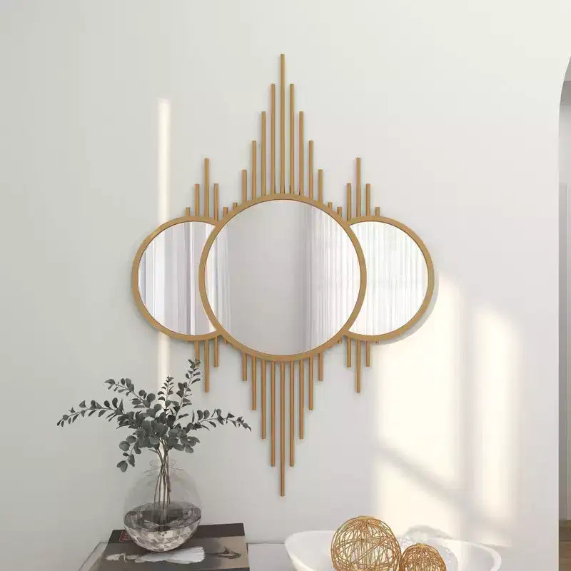 Specchio da parete rotondo in ferro dorato, 39", stile contemporaneo, nessun montaggio richiesto