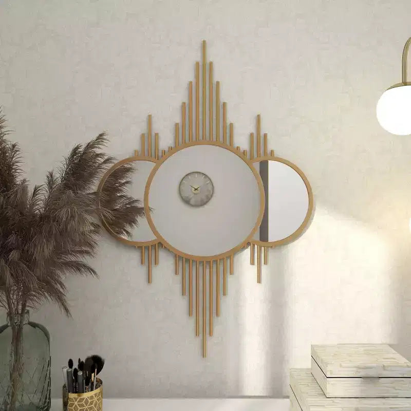 Specchio da parete rotondo in ferro dorato, 39", stile contemporaneo, nessun montaggio richiesto