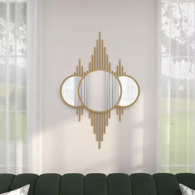 Specchio da parete rotondo in ferro dorato, 39", stile contemporaneo, nessun montaggio richiesto