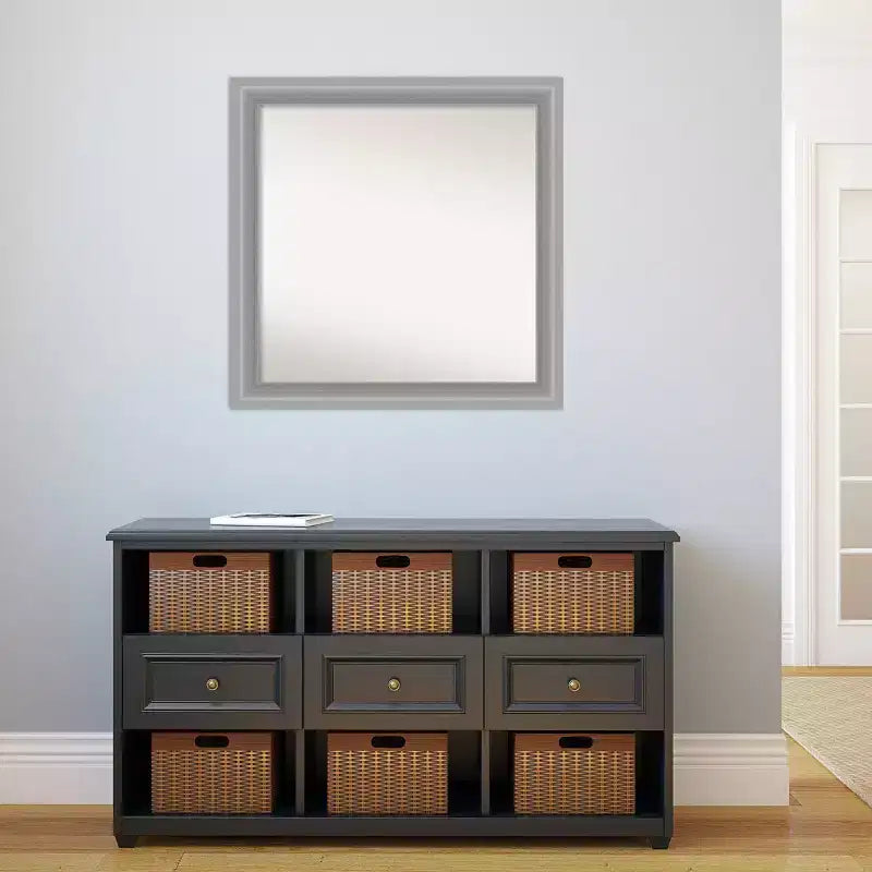 31" x 31" Non-Beveled Peak Polished Nickel Wall Mirror: Amanti Art, Square Framed, Modern Decor