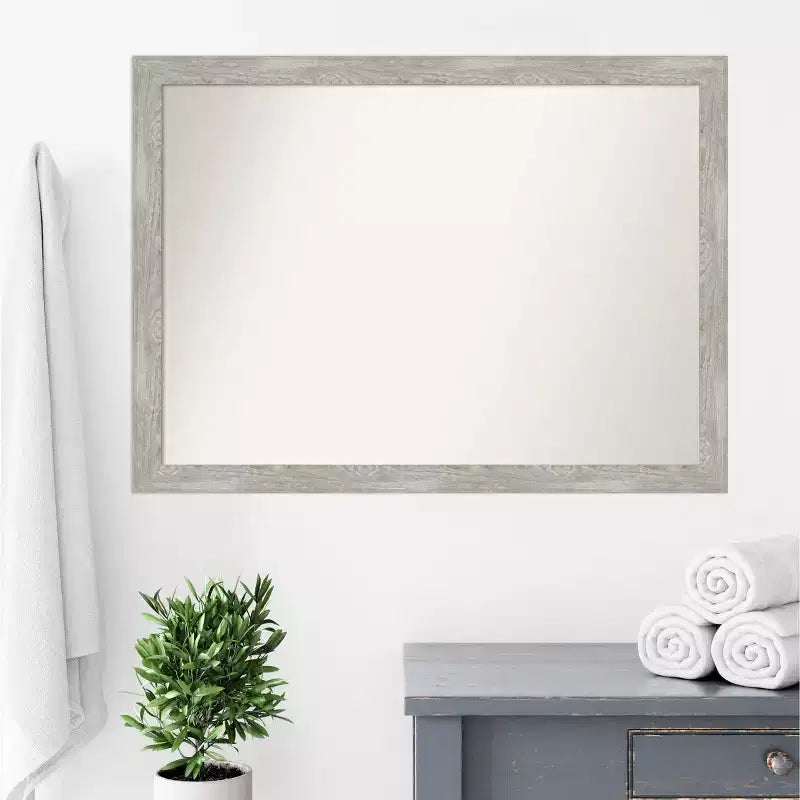42" x 31" Non-Beveled Dove Narrow Bathroom Wall Mirror Gray Wash - Amanti Art: Wall Mounted, Polystyrene Frame