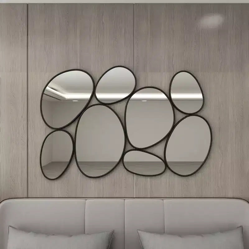 Specchio da Parete Ovale a Bolle Metalliche, Cornice in Ferro Nero, 54x35,25"