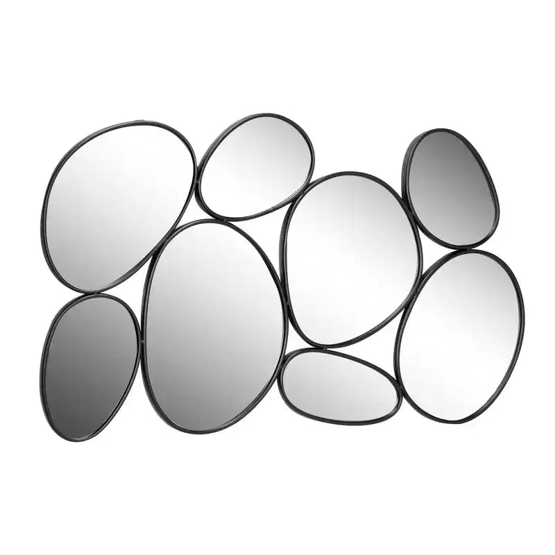 Specchio da Parete Ovale a Bolle Metalliche, Cornice in Ferro Nero, 54x35,25"