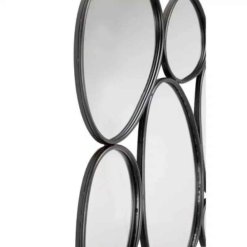 Specchio da Parete Ovale a Bolle Metalliche, Cornice in Ferro Nero, 54x35,25"