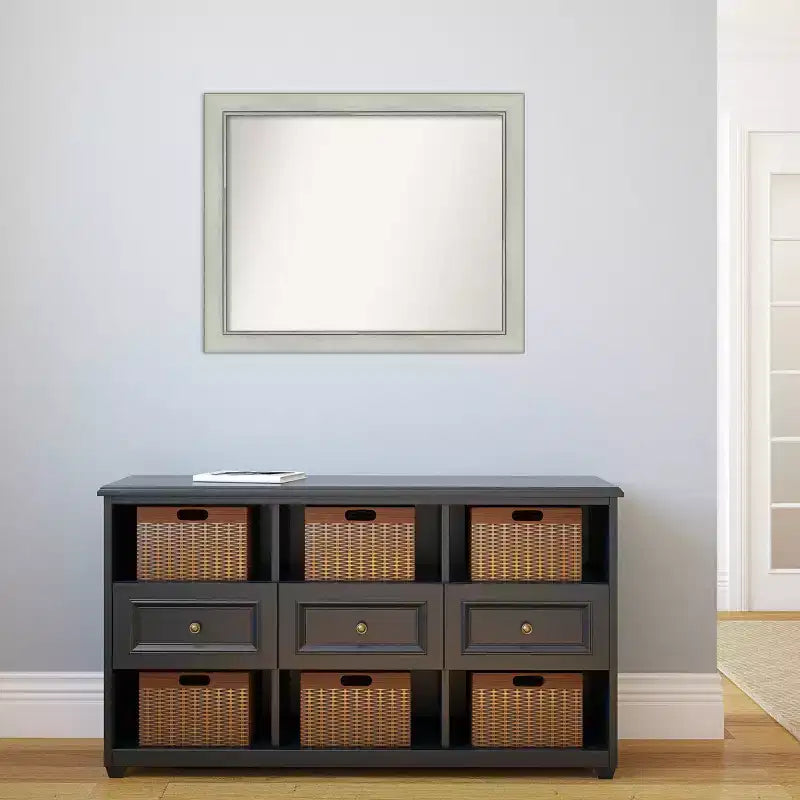 32" x 26" Flair Silver Patina Wall Mirror: Modern Rectangle, Includes Mounting Hardware - Amanti Art