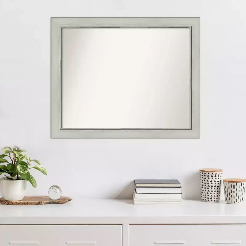 32" x 26" Flair Silver Patina Wall Mirror: Modern Rectangle, Includes Mounting Hardware - Amanti Art