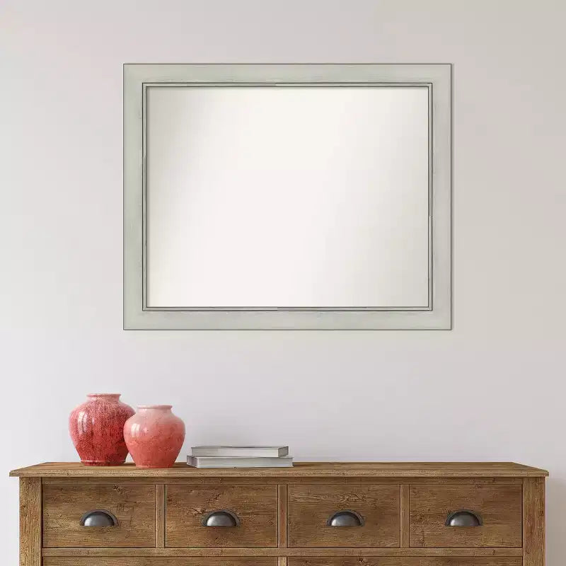 32" x 26" Flair Silver Patina Wall Mirror: Modern Rectangle, Includes Mounting Hardware - Amanti Art