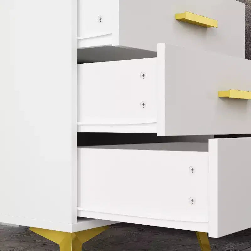 Famapy Chic White Nightstand: Stylish Storage with Golden Accents