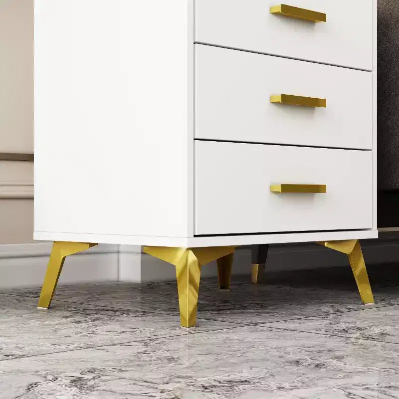 Famapy Chic White Nightstand: Stylish Storage with Golden Accents