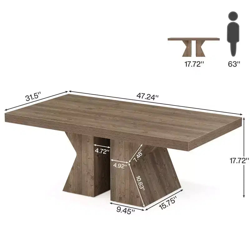 Lantine Wood Coffee Table, 47.24-Inch Rectangular Center Table with Thick Wooden Base, Farmhouse Wood-Look Cocktail Table for Living Room