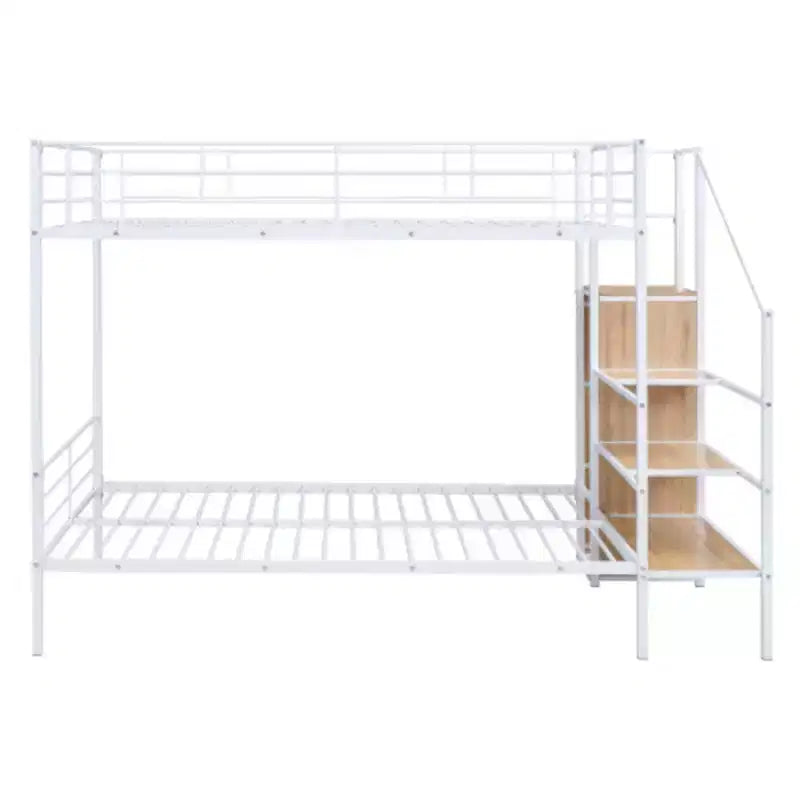 Full Over Full Metal Bunk Bed with Lateral Storage Ladder and Wardrobe, Black