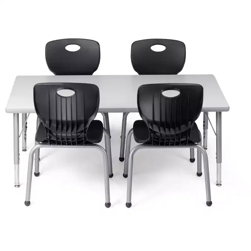 Bintiva Activity Table & Chair Set  24x48 Gray Sprayed Edge Table with Adjustable Legs and 4 Black 14 NAAR Classroom Chairs