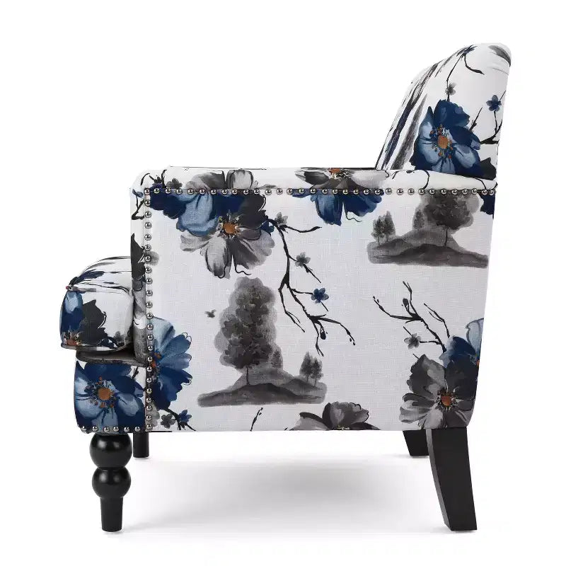 GDFStudio Eve Contemporary Fabric Upholstered Accent Club Chair with Nailhead Trim, Floral Print
