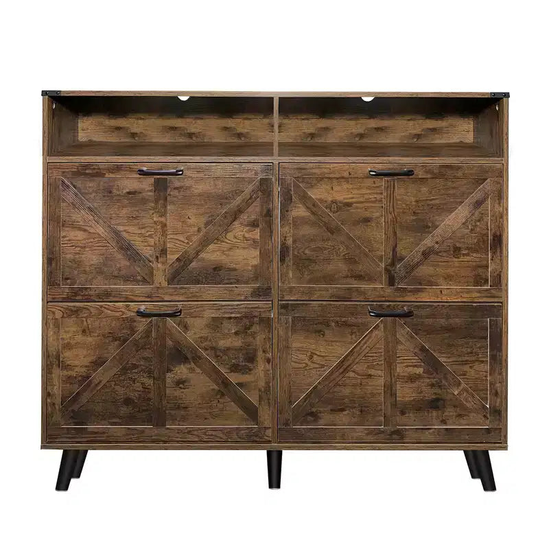 Shoe Storage, Freestanding Shoe Cabinet Storage with 4 Flip Drawers and Barn Door Design, Slim Narrow Shoe Rack Dresser, for Entryway, Foyer, Hallway