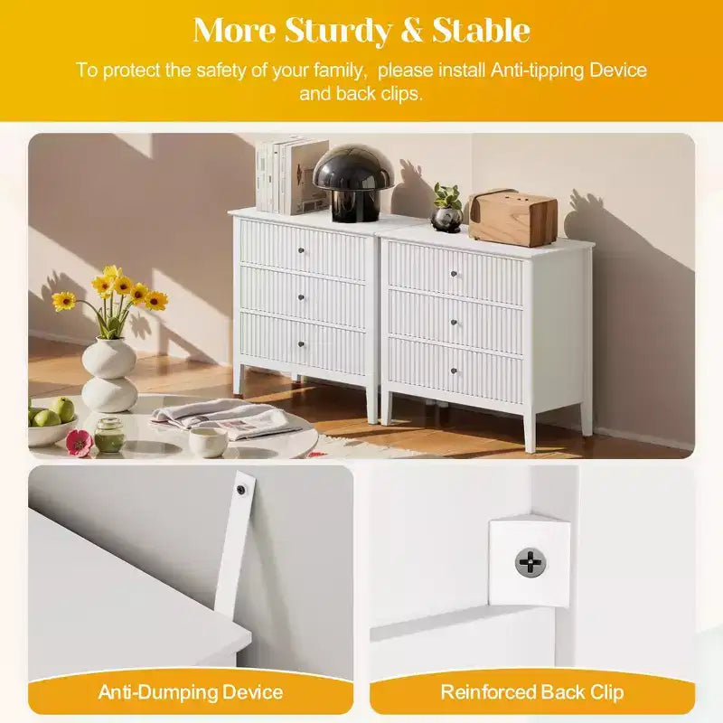 Heynemo Fluted 3 or 5 Drawer Dresser  Tall Striped Chest with Silent Slides for Bedroom, Living Room, Hallway, Entryway