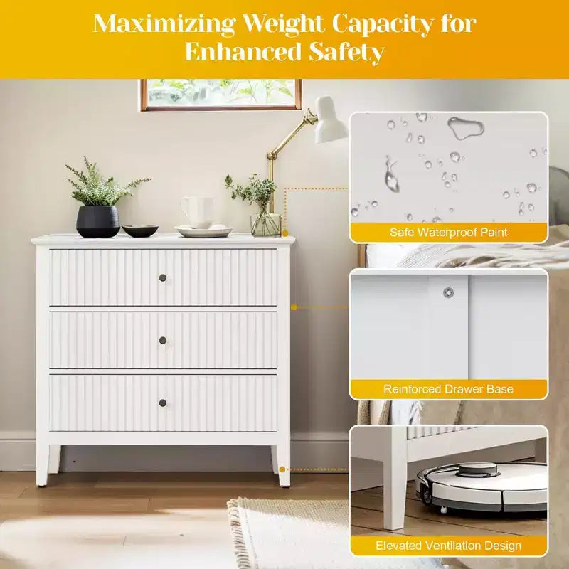 Heynemo Fluted 3 or 5 Drawer Dresser  Tall Striped Chest with Silent Slides for Bedroom, Living Room, Hallway, Entryway