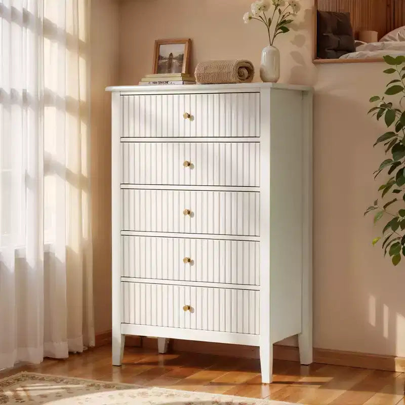 Heynemo Fluted 3 or 5 Drawer Dresser  Tall Striped Chest with Silent Slides for Bedroom, Living Room, Hallway, Entryway