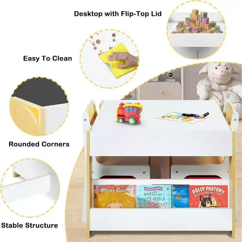 Kinder King Ensemble table et 2 chaises 3-en-1 pour enfants avec rangement, plateau amovible et tableau noir, pour l'art, l'artisanat et la lecture