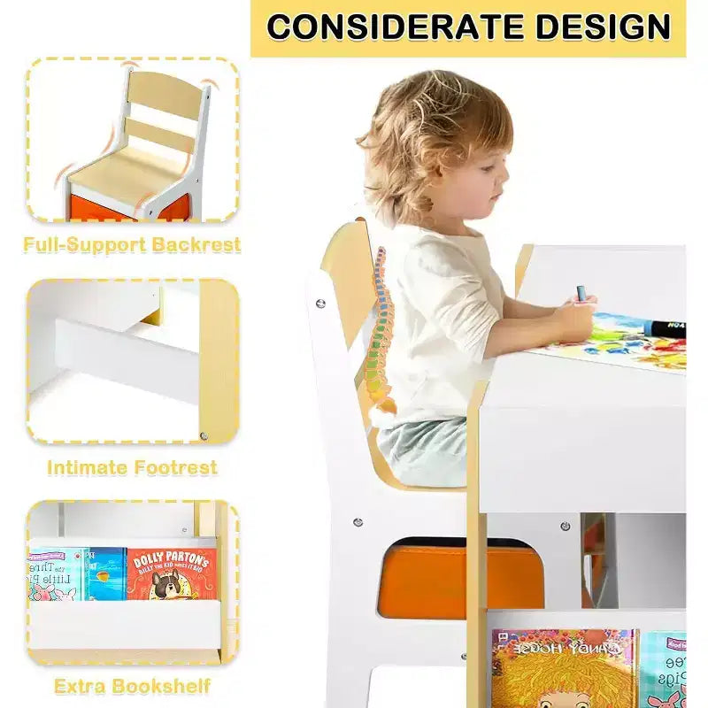Kinder King Ensemble table et 2 chaises 3-en-1 pour enfants avec rangement, plateau amovible et tableau noir, pour l'art, l'artisanat et la lecture