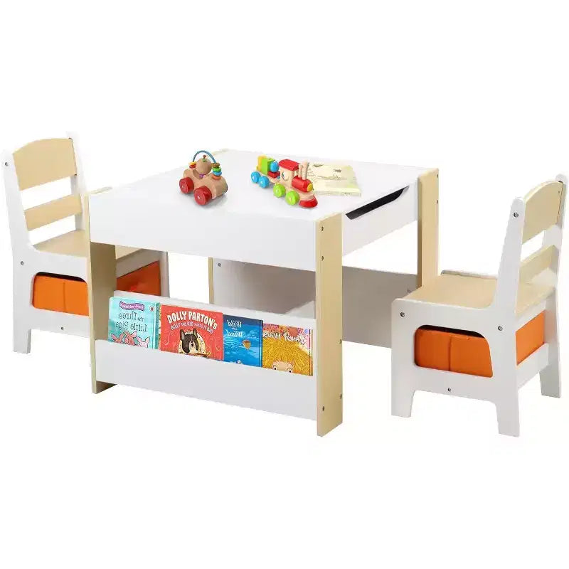 Kinder King Ensemble table et 2 chaises 3-en-1 pour enfants avec rangement, plateau amovible et tableau noir, pour l'art, l'artisanat et la lecture