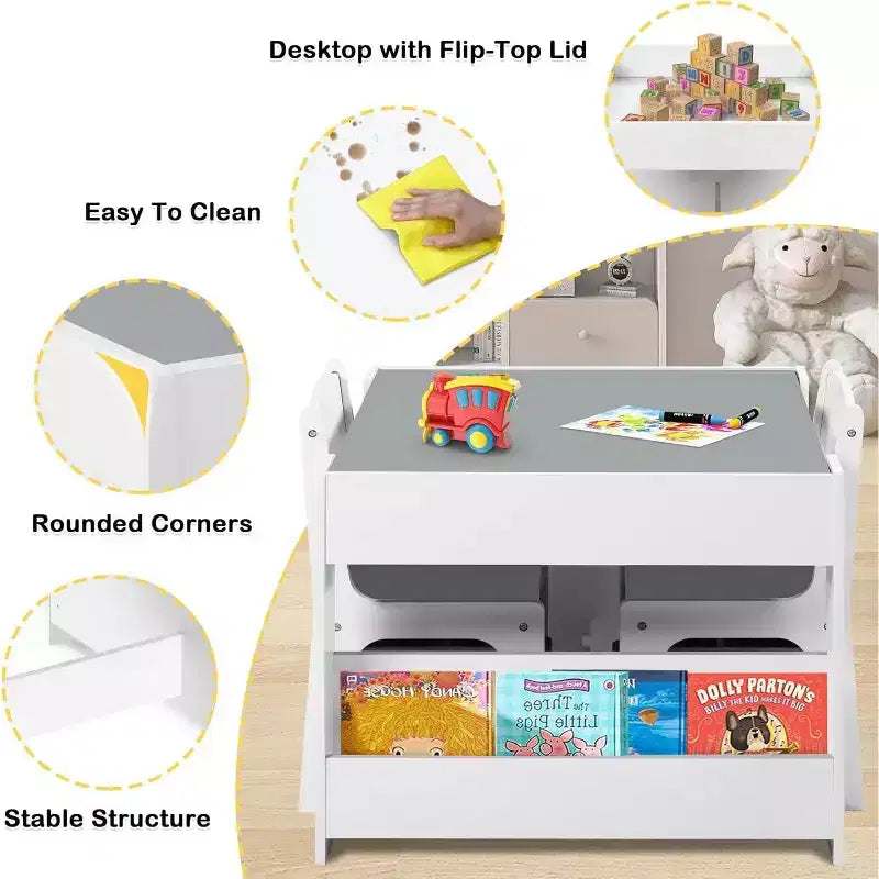 Kinder King Ensemble table et 2 chaises 3-en-1 pour enfants avec rangement, plateau amovible et tableau noir, pour l'art, l'artisanat et la lecture