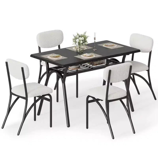 WhizMax Dining Table Set for 4, Rectangular Kitchen Table with 4 Boucle Chairs, Dining Table with Storage