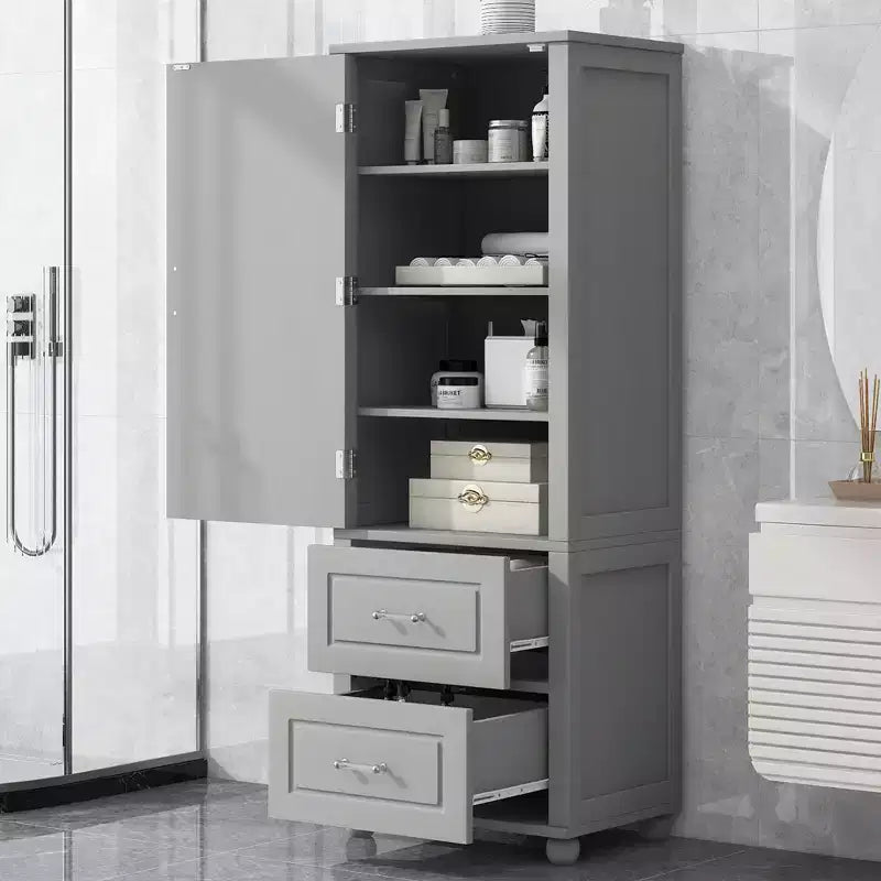 Whisen Tall Bathroom Storage Cabinet, Freestanding Storage Cabinet with Two Drawers and Adjustable Shelf