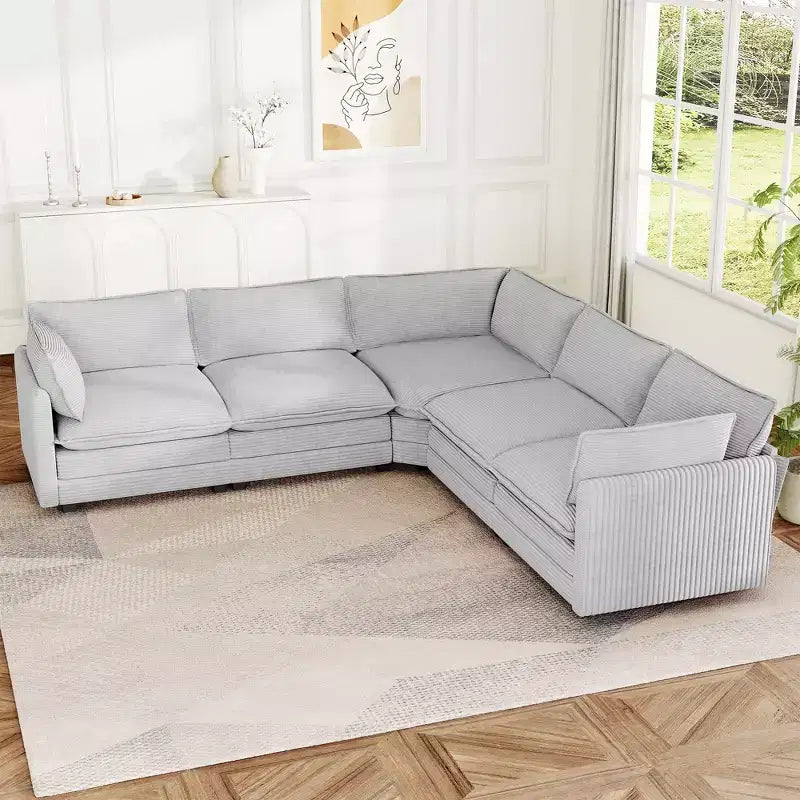 Hyleory 117 Modern Corduroy 5 seater Couch Sectional Sofa for Living Room