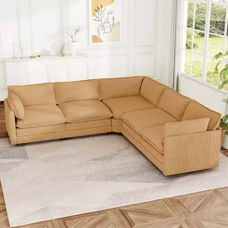 Hyleory 117 Modern Corduroy 5 seater Couch Sectional Sofa for Living Room