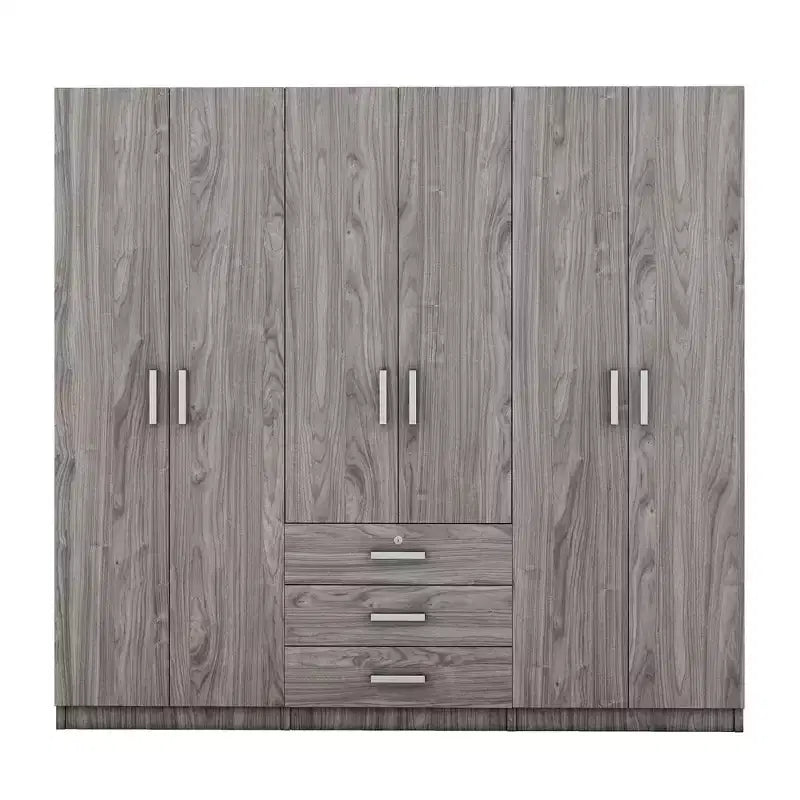 Whisen 6-Doors Wooden Wardrobe Storage for Bedroom, with Big Drawers