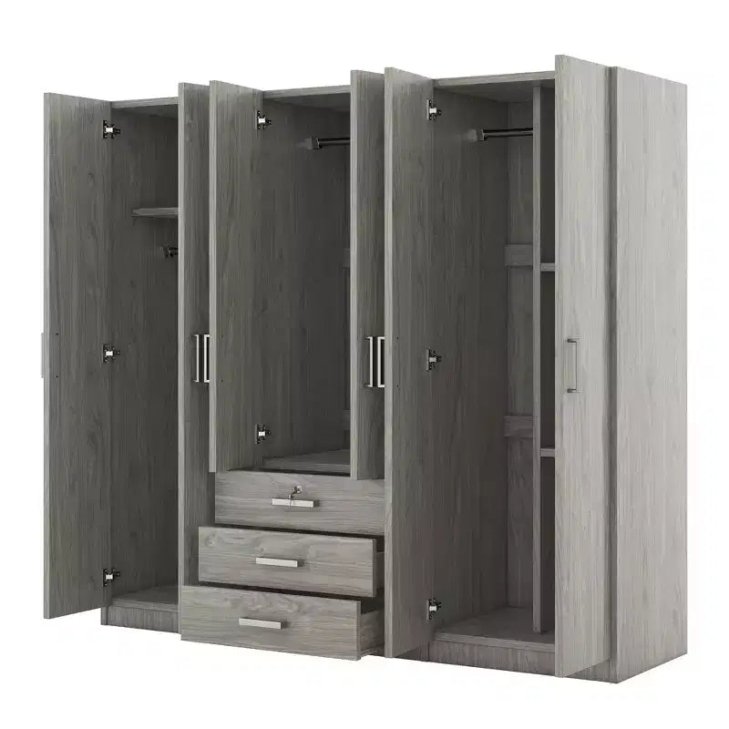 Whisen 6-Doors Wooden Wardrobe Storage for Bedroom, with Big Drawers