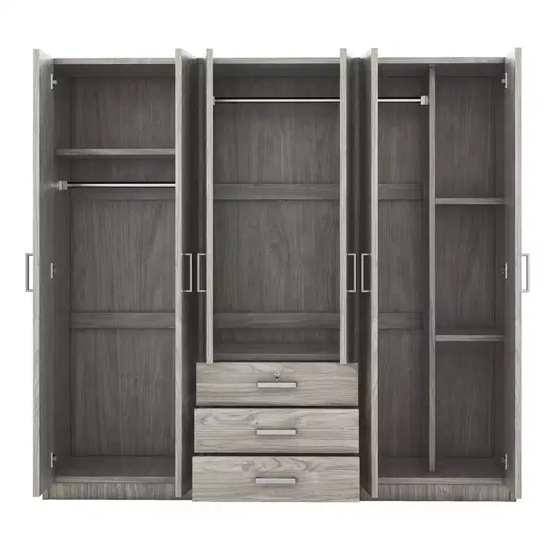 Whisen 6-Doors Wooden Wardrobe Storage for Bedroom, with Big Drawers