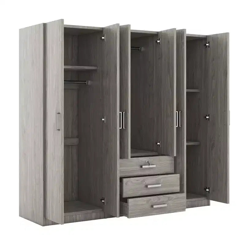 Whisen 6-Doors Wooden Wardrobe Storage for Bedroom, with Big Drawers