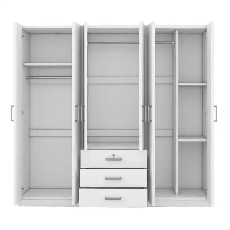 Whisen 6-Doors Wooden Wardrobe Storage for Bedroom, with Big Drawers