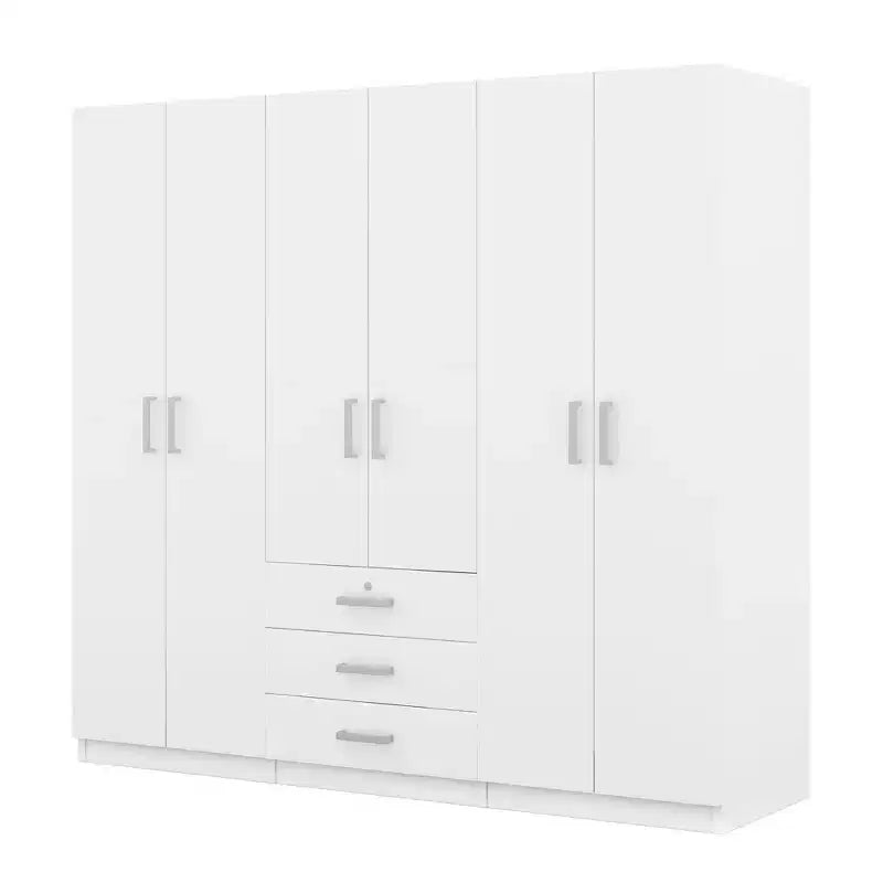 Whisen 6-Doors Wooden Wardrobe Storage for Bedroom, with Big Drawers