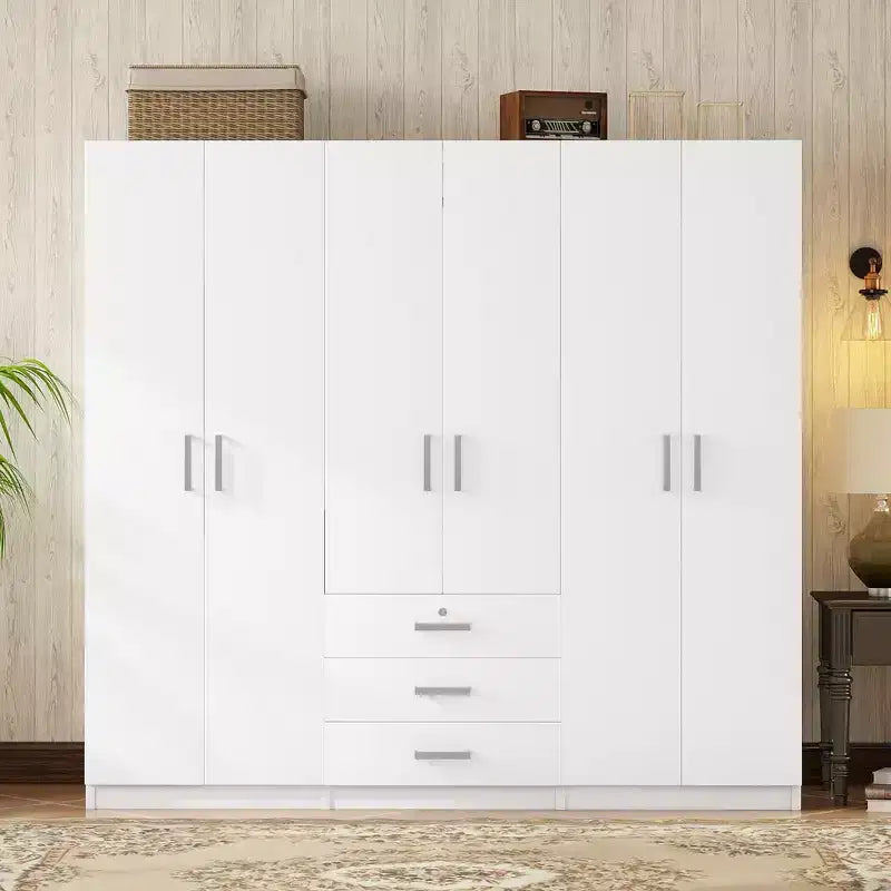 Whisen 6-Doors Wooden Wardrobe Storage for Bedroom, with Big Drawers