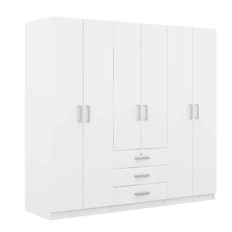 Whisen 6-Doors Wooden Wardrobe Storage for Bedroom, with Big Drawers