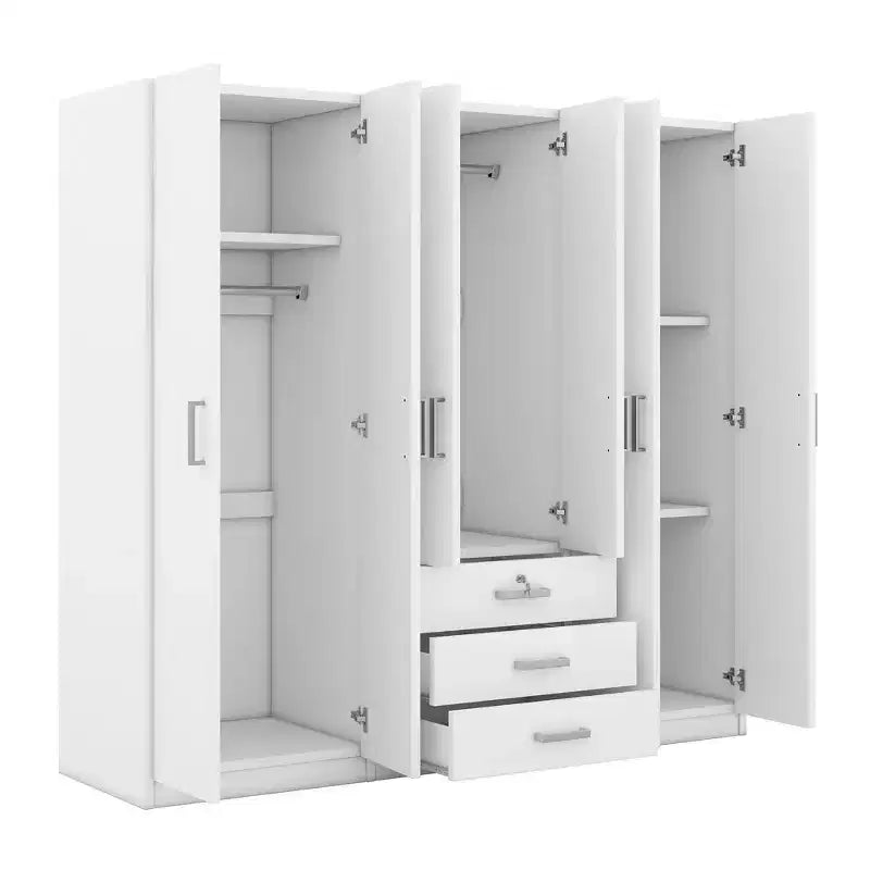 Whisen 6-Doors Wooden Wardrobe Storage for Bedroom, with Big Drawers